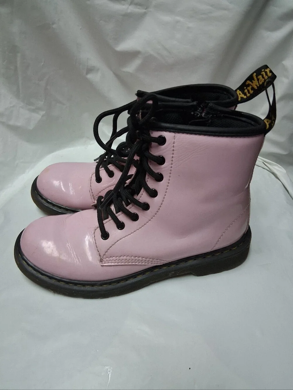Dr. Martens Little Girl's Pink and Black Lace-Up Boot Interior Detail Sz 3